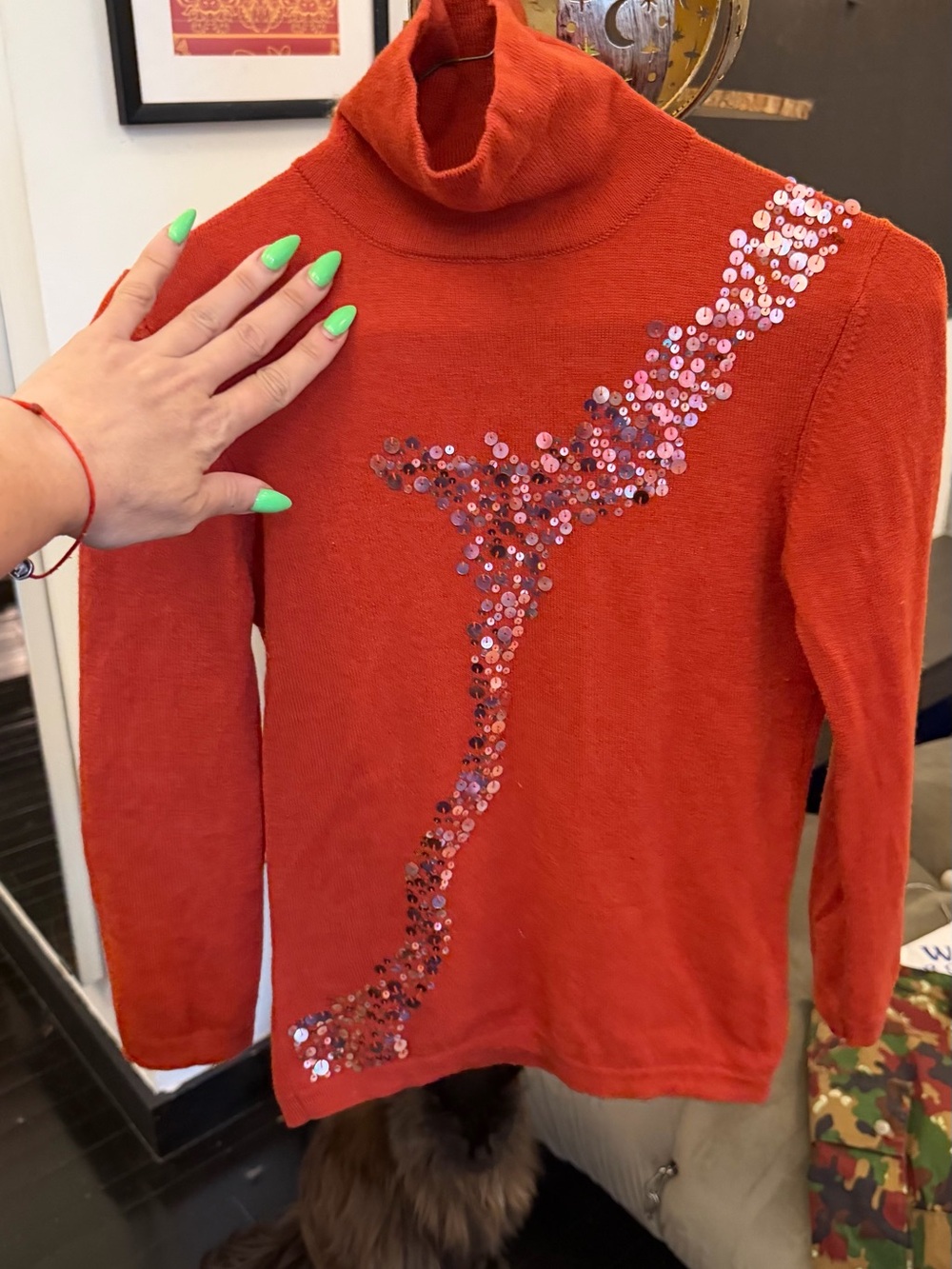 Shin Choi Orange Sequin Turtleneck Sweater